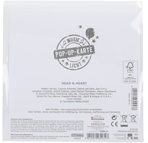 Depesche biglietto auguri pop-up musica luce originale 15,5x15,5cm-3