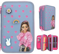 Depesche TOPModel astuccio 3 scomparti blu con pins e materiale scolastico