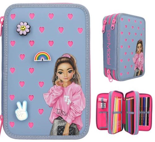 Depesche TOPModel astuccio 3 scomparti blu con pins e materiale scolastico