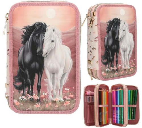 Depesche Miss Melody astuccio rosa 3 scomparti motivo cavallo completamente fornito