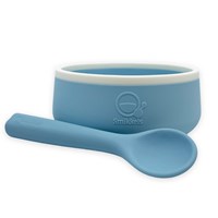 Smikkels - Ciotola per bambini in silicone con cucchiaio - Blu