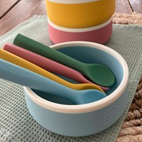 Smikkels - Ciotola per bambini in silicone con cucchiaio - Blu-3