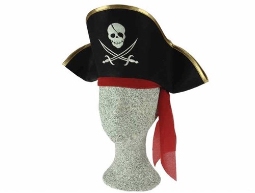 Cappello da pirata ricamato - cappello costume nero poliestere 43x23x15cm