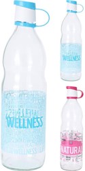 Excellent Houseware bottiglia in vetro 1 litro blu o rosa con testo