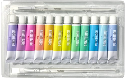 Ooly set colori acrilici colori pastello - 12 colori e 2 pennelli pittura-3