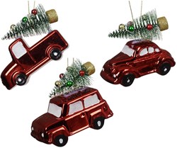 Decoris decorazione natalizia auto plastica rossa addobbo albero 10cm