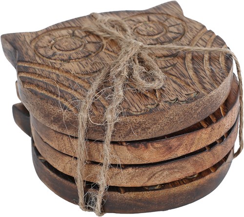 Van Manen sottobicchiere gufo legno di mango 10x10cm decorativo-3