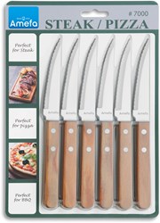 Amefa set coltelli da bistecca legno – 6 pezzi coltelli pizza e bistecca