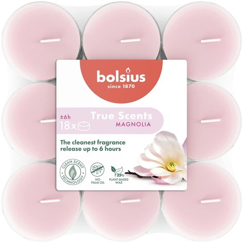 Bolsius tealight profumati magnolia 18 pezzi cera vegana floreale rosa
