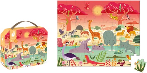 Janod puzzle riserva animali - puzzle in valigetta 54 pezzi-2