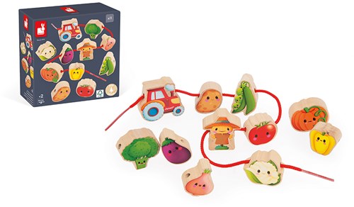 Janod giocattolo fattoria - set orto perline in legno da infilare per bambini-2