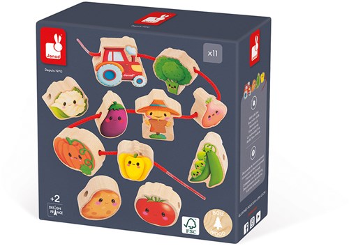 Janod giocattolo fattoria - set orto perline in legno da infilare per bambini