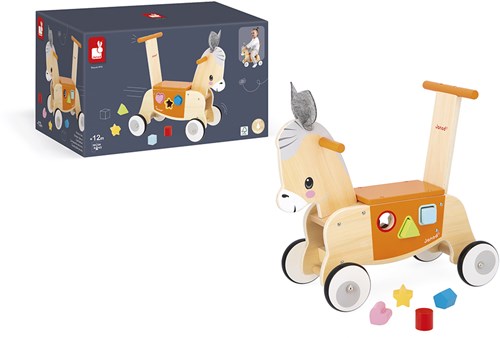 Janod carrello asino - girello in legno con incastri per bambini piccoli-3