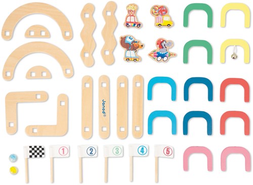 Janod pista di biglie Applepop - gioco di biglie in legno per bambini-3
