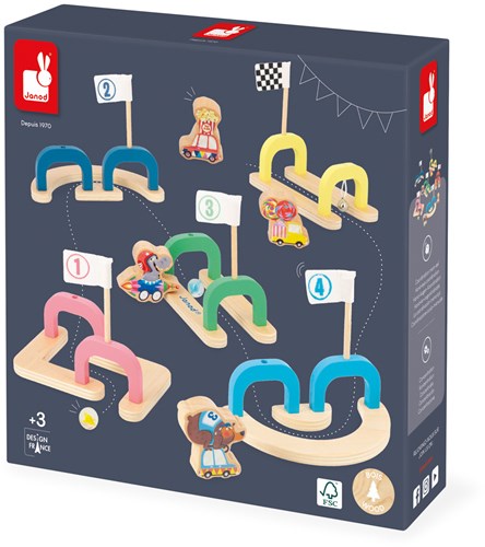 Janod pista di biglie Applepop - gioco di biglie in legno per bambini