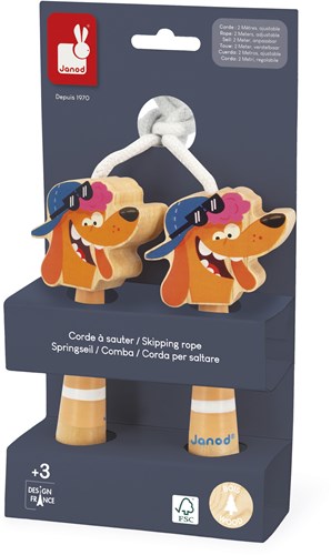 Janod corda per saltare cane - manico in legno - regolabile - gioco da esterno