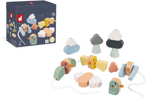 Janod Sweet Cocoon - Set di Perline in Legno a Forma di Uccellino per Bambini-2