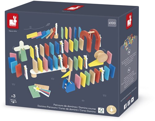 Janod percorso di domino in legno - gioco creativo di costruzione per bambini-2