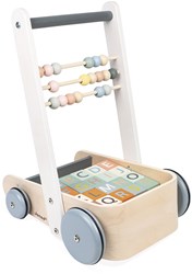 Janod Sweet Cocoon - Carrello in legno da spingere con blocchi ABC e abaco