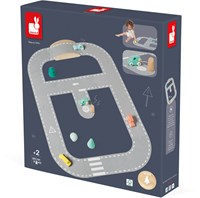 Janod Bolid - Mappa stradale in feltro - Pista auto con accessori in legno