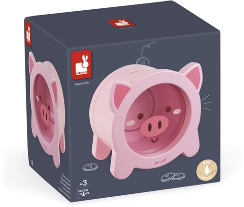 Janod salvadanaio maialino - salvadanaio in legno per bambini con finestra trasparente-2