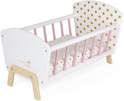 Janod lettino in legno per bambole Candy Chic - rosa bianco oro - accessorio bambola