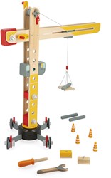 Janod Bolid - Gru in Legno - Giocattolo da Costruzione - 74 cm - Con Accessori