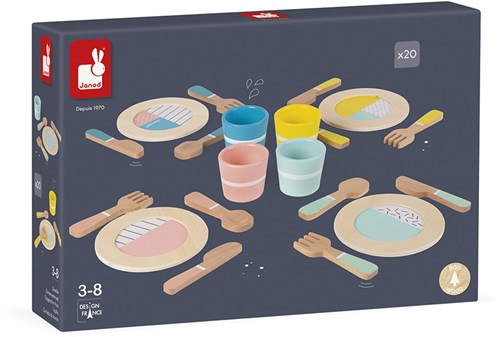 Janod set stoviglie in legno - servizio da cucina per bambini