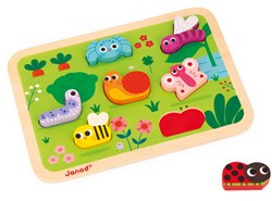 Janod puzzle in legno - animali da giardino - gioco educativo da 18 mesi