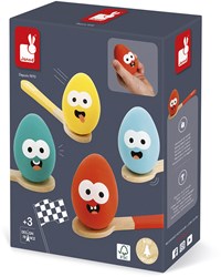 Janod gioco di compleanno gioco di abilità corsa con le uova giocattolo in legno