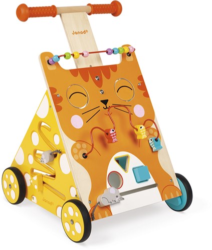 Janod carrello primi passi gatto in legno - attività per bambini piccoli-3