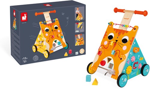 Janod carrello primi passi gatto in legno - attività per bambini piccoli-2