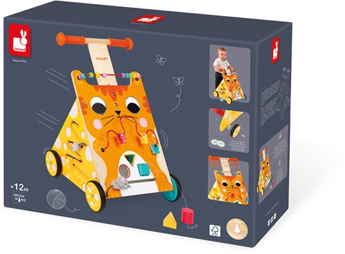 Janod carrello primi passi gatto in legno - attività per bambini piccoli