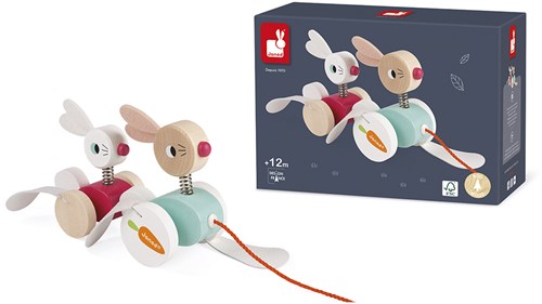 Janod giocattolo in legno da tirare - conigli - gioco motricità bimbi-3