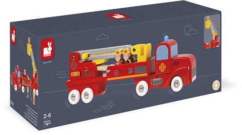 Janod Camion dei Pompieri - Veicolo giocattolo in legno con pompieri-2