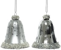 Decoris campanelle di Natale set 2 pezzi vetro argento glitter perline