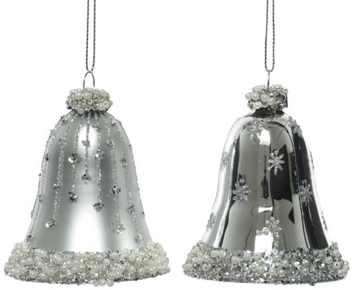 Decoris campanelle di Natale set 2 pezzi vetro argento glitter perline