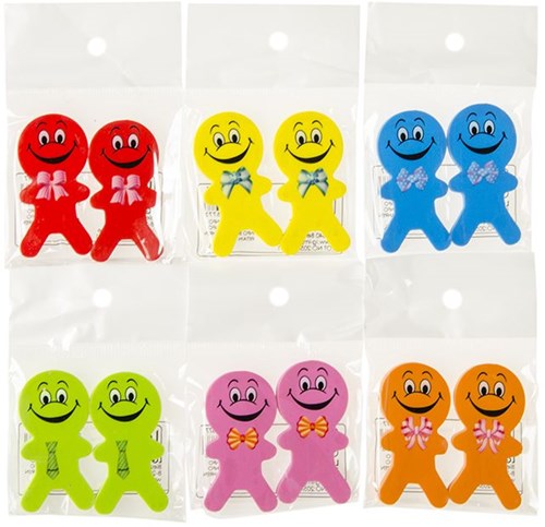 Gomma faccina sorridente set 2 pezzi rosa - gomme allegre per bambini