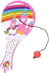 Palla tap unicorno racchetta giocattolo rosa con elastico e palla rimbalzante