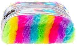 Astuccio fluffy arcobaleno peluche multicolore - portapenne colorato