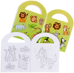 Libro da colorare creativo con adesivi animali selvatici avventura