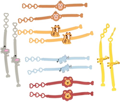 Bracciale animali selvatici set di 12 braccialetti colorati bambini plastica