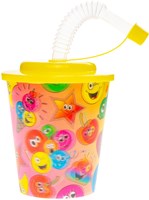 Bicchiere colorato con coperchio e cannuccia faccina sorridente - set 12 pezzi-2