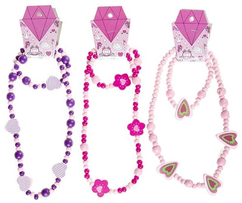 Collana e bracciale in legno per bambini viola - set di perline allegro-2