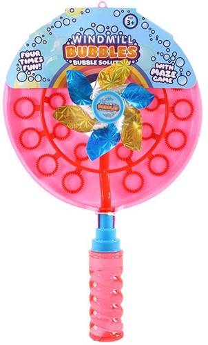Giocattolo mulino a vento bolle di sapone multicolore con liquido 38 cm
