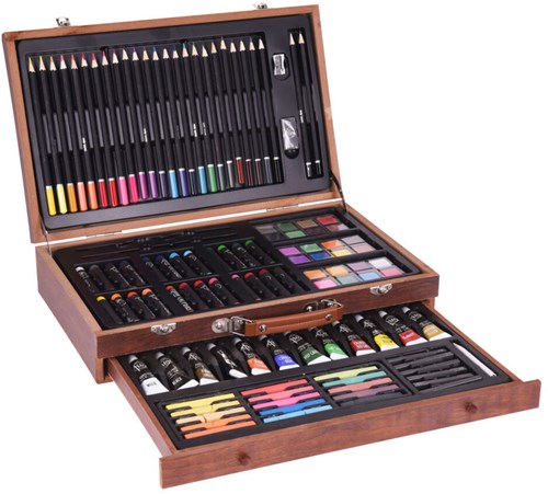 Koopman set pittura e disegno valigetta legno 112 pezzi giocattolo creativo-2
