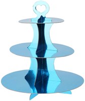 Alzata cartone 3 livelli blu metallizzato supporto torta robusto-2