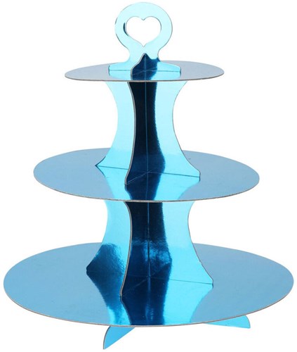Alzata cartone 3 livelli blu metallizzato supporto torta robusto-2