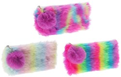 Astuccio arcobaleno peluche - portapenne colorato con pompon 20,5cm