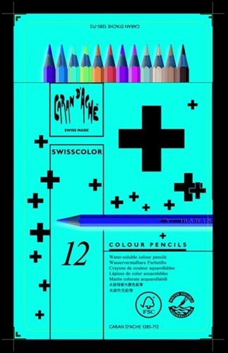 Caran d'Ache matite acquerellabili Swisscolor 12 colori scatola latta-2